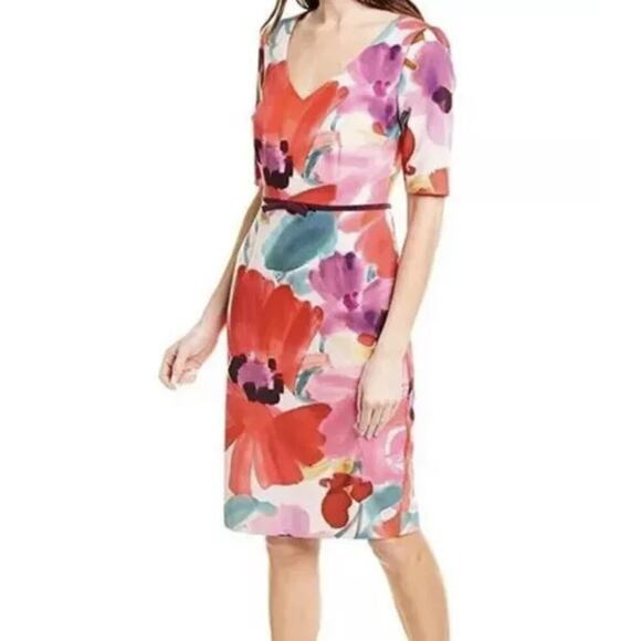 Trina Turk Midcentury Floral Sheath Dress Red Size 8 - Picture 1 of 5